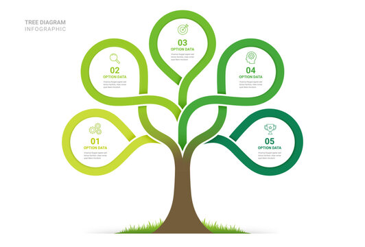 Tree Diagram Infographic Template Background 5 Step with Business Growth and Milestone Concept