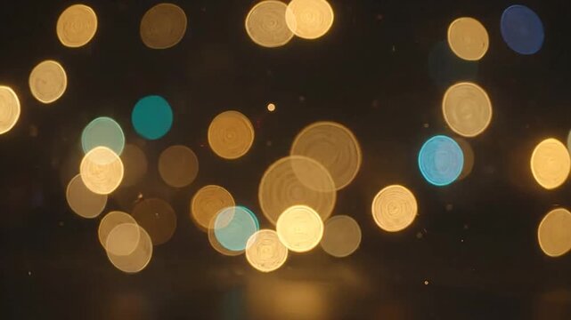 Abstract golden bokeh lights shimmering on a dark background