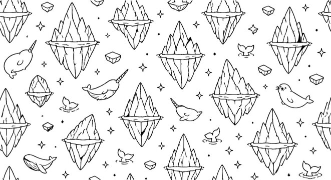 Geometric bird and leaf pattern in black and white.