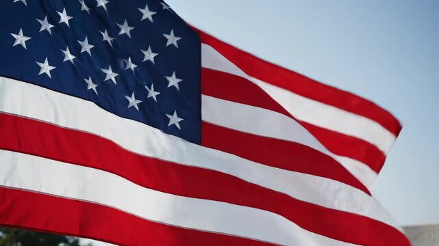 American flag waving in the sky