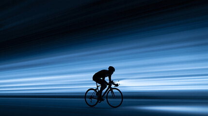 Fototapeta premium Cyclist Silhouette Riding Through Blue Light Trails