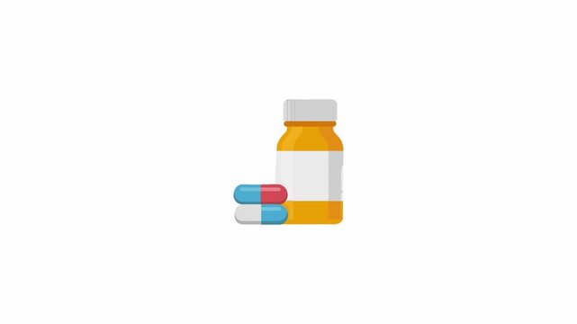 Animated Medical Pill Bottle with Capsules Motion Graphic