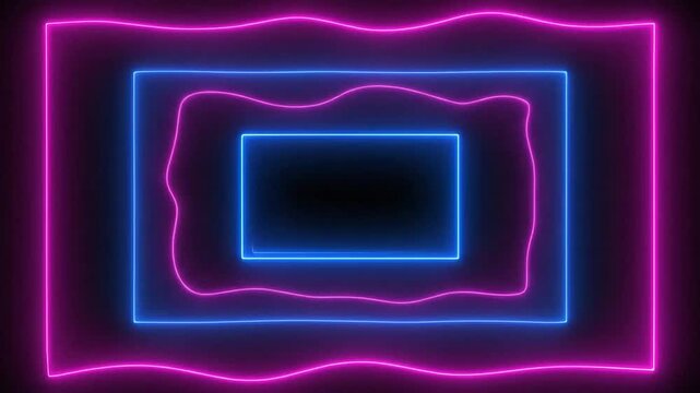 Abstract neon glowing rectangles in pink and blue colors