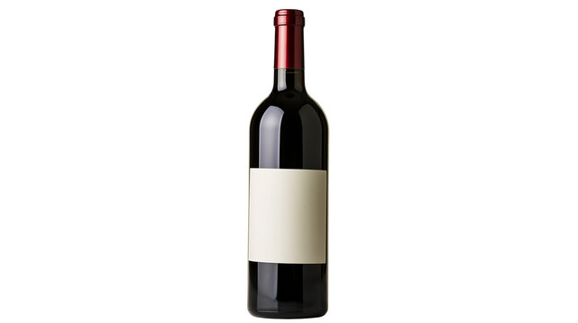 Dark glass wine bottle with blank label, isolated on transparent background