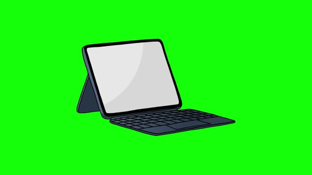Open Laptop Displaying Blank Screen on Bright Green Background Minimalist Style