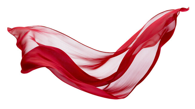 Flowing red silk fabric elegant and translucent, isolated on transparent background