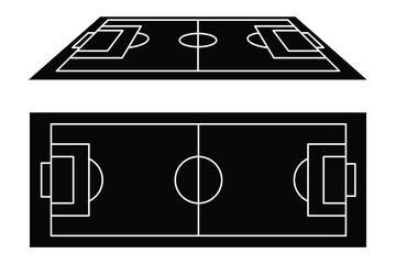 soccer field icon, showcasing a detailed football pitch. Soccer field vector set with top view and perspective angles. © Gemivector5