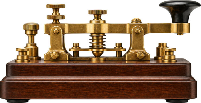 Vintage brass telegraph key for Morse code isolated on transparent background