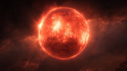 Fototapeta premium Radiant red giant star pulsating with immense energy in the vast expanse of deep space, an awe-inspiring celestial event captured for cosmic exploration.