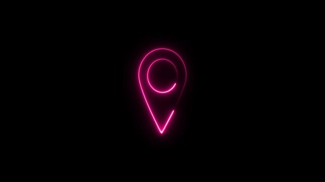 Neon pink map pin location pulsing on black background, for navigation and, travel tech