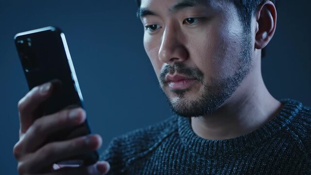 Man using smartphone in dim light
