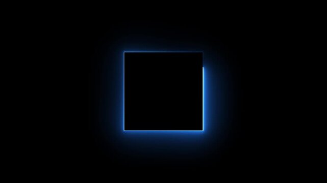 Glowing blue neon square frame border animation on black background