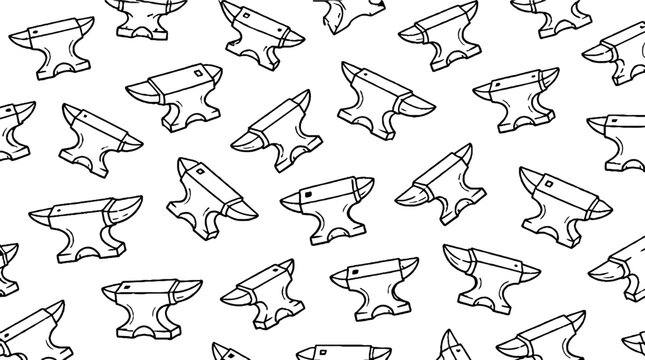 Repeating black and white anvil illustration pattern.