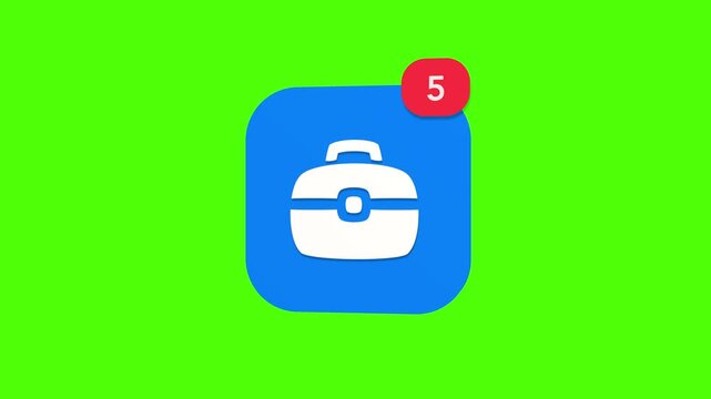 A 3D classic leather business briefcase office suitcase corporate professional accessory notification icon popping up and rotating on a green screen chroma key background with a red number counter ani