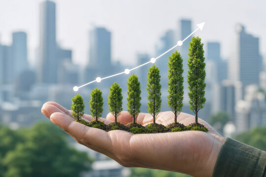 Sustainable Business Strategy Concept with Green Globe and Long Term Growth Vision