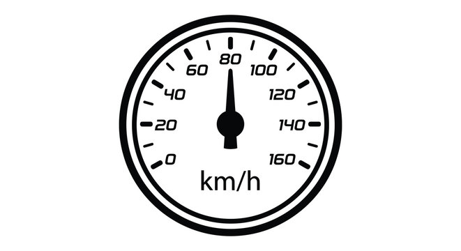 Speedometer with needle pointing to eighty kilometers per hour black silhouette