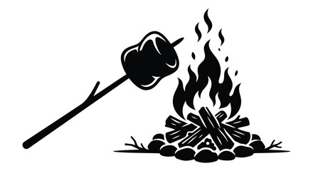 Marshmallow Roasting Over Campfire Black Silhouette campfire fire flames wood © juniper Lio