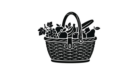 Obraz premium Fruit basket with apples grapes and pears black silhouette wicker