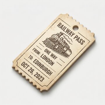 Vintage style railway pass ticket for travel between London and Edinburgh.