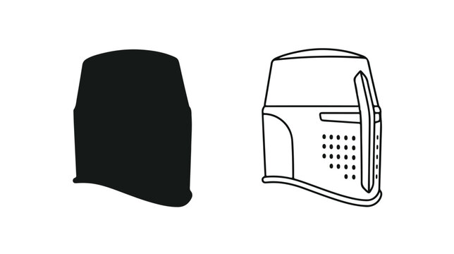 Medieval knight helmet vector icons, ancient great helm silhouette and line art, historical crusader head armor for gaming and heraldry isolated PNG with Transparent Background