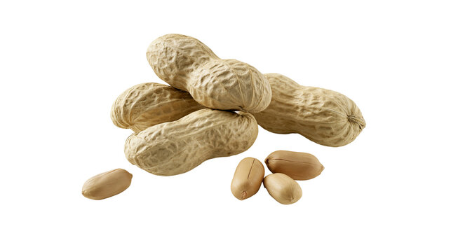 Pile of unshelled peanuts and loose kernels isolated on transparent background