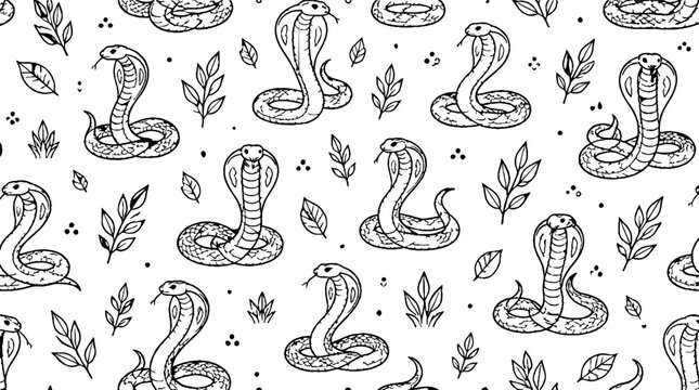 Black and white cobra snake pattern illustration.