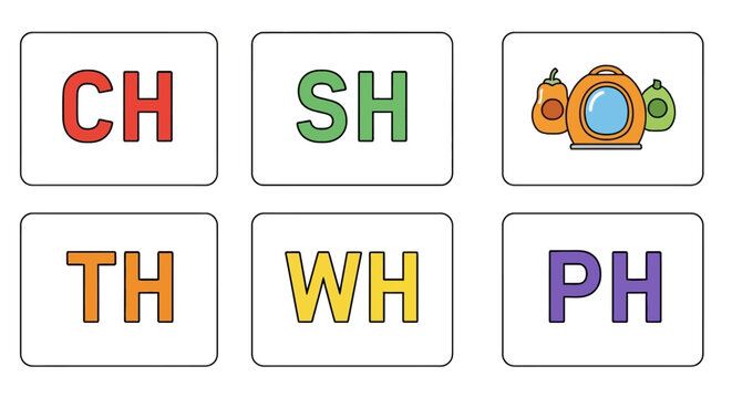 English phonics digraph flashcards for early literacy