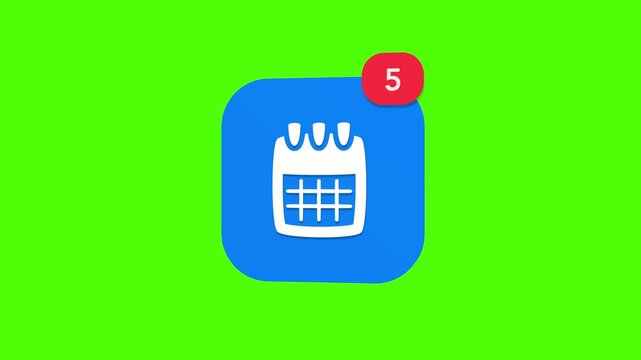 A 3D monthly calendar page layout organizer date event planner agenda notification icon popping up and rotating on a green screen chroma key background with a red number counter animation.