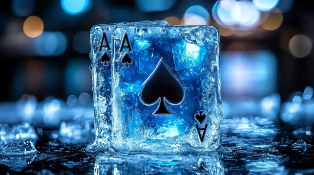Frozen display of ace of spades cards.