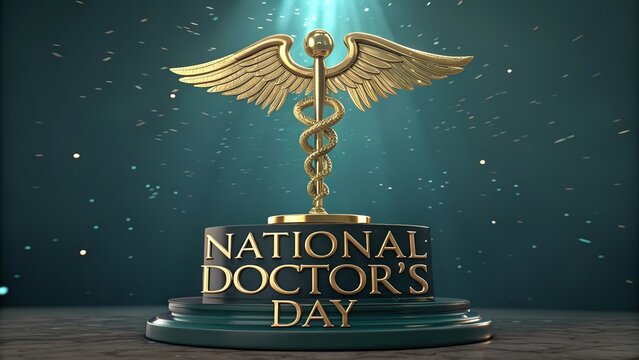 National Doctor's Day, Luxury Golden Caduceus Symbol Representing Prestige In Modern Healthcare.