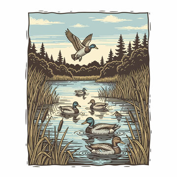 Duck hunting vector illustration