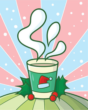 Funny christmas coffee cup cartoon illustration