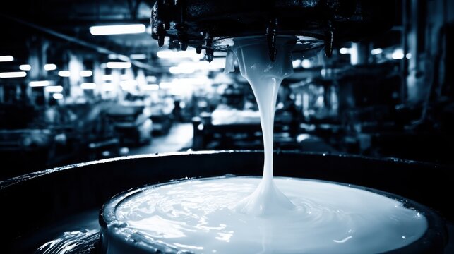 Close-up of molten plastic being injected into a mold in a manufacturing facility