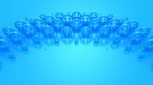 Smiles Form a Wave. Abstract motion, two color, 3d rendering, 4k resolution
