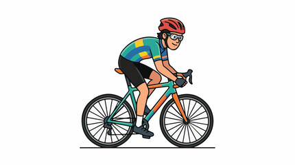 Fototapeta premium A cartoon cyclist wearing colorful attire rides a bicycle
