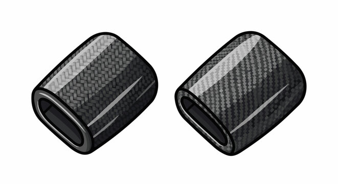 A graphic illustration of two cylindrical objects with a carbon fiber pattern