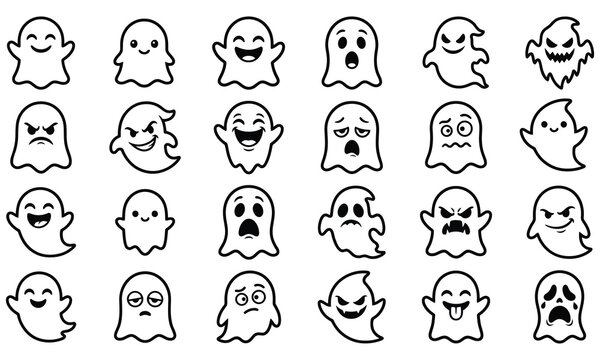 Halloween Ghost Emojis and Face Icons Collection for Spooky Designs