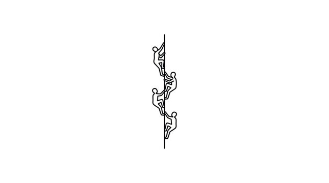 Stick Figures Climbing Vertical Line Vector Illustration