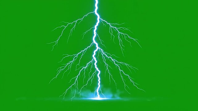 A bright electric bolt strikes against a solid green background