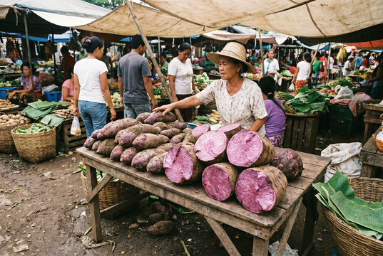 Ube Purple Yams At Traditional Market Stall