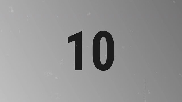4k countdown old film, Classic old film leader countdown from 5 to 0. Vintage movie projector screen texture with heavy scratches, and glitch . Cinematic retro countdown timer for video intro.