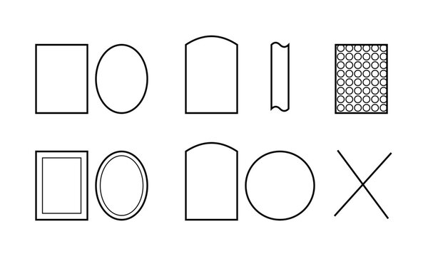 Set of Simple Geometric Vector Shapes and Linear Outlines for Graphic Design Projects and Elements