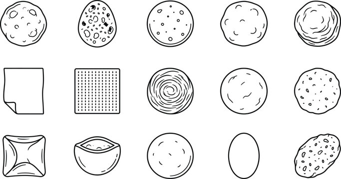 Flatbread Line Art Icons Vector Pita Naan Tortilla Chapati Roti Outline Set