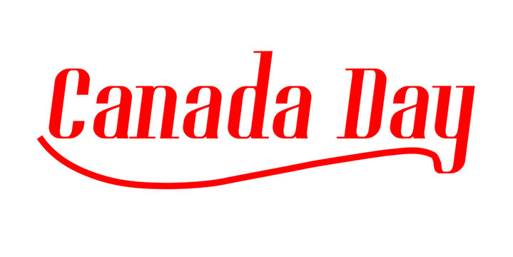 Canada day celebration text with red curved line