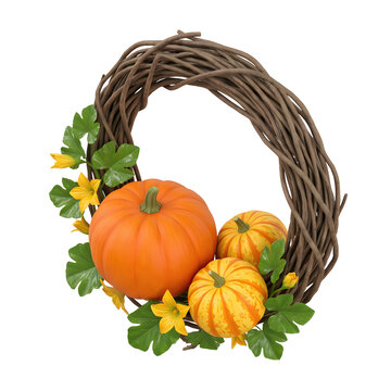 Image 7: Autumn Pumpkin Wreath with Leaves and Flowers