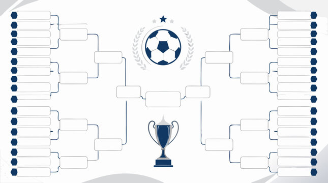 Comprehensive 2026 soccer tournament bracket layout for championship planning, featuring a clean flat vector illustration with empty slots for team names on a minimal light background.