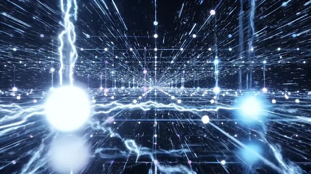 A mesmerizing abstract digital artwork depicts a complex network of interconnected lines and glowing nodes, creating a futuristic and expansive visual experience.