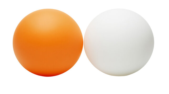 Two ping pong balls, one orange and one white