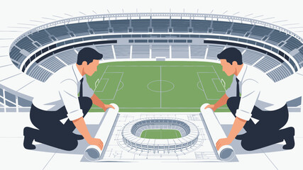 Two men preparing a soccer field. © pyoo