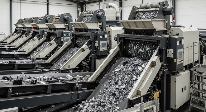Industrial E-Waste Shredding Machines in Operation Processing Recycled Electronic Components